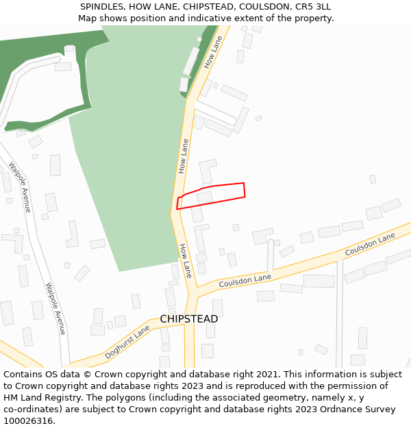 SPINDLES, HOW LANE, CHIPSTEAD, COULSDON, CR5 3LL: Location map and indicative extent of plot
