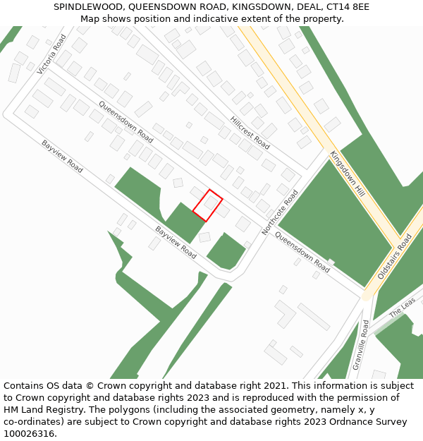 SPINDLEWOOD, QUEENSDOWN ROAD, KINGSDOWN, DEAL, CT14 8EE: Location map and indicative extent of plot