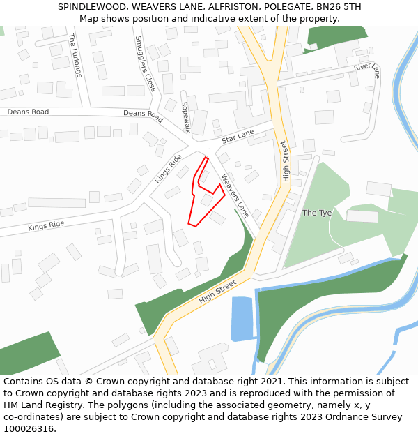 SPINDLEWOOD, WEAVERS LANE, ALFRISTON, POLEGATE, BN26 5TH: Location map and indicative extent of plot