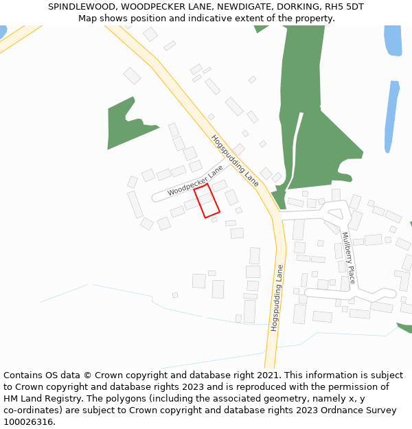 SPINDLEWOOD, WOODPECKER LANE, NEWDIGATE, DORKING, RH5 5DT: Location map and indicative extent of plot