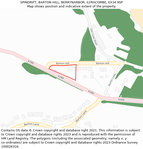 SPINDRIFT, BARTON HILL, BERRYNARBOR, ILFRACOMBE, EX34 9SP: Location map and indicative extent of plot