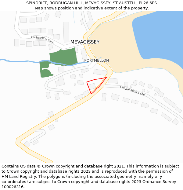 SPINDRIFT, BODRUGAN HILL, MEVAGISSEY, ST AUSTELL, PL26 6PS: Location map and indicative extent of plot