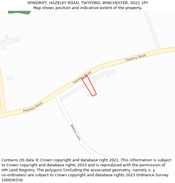 SPINDRIFT, HAZELEY ROAD, TWYFORD, WINCHESTER, SO21 1PY: Location map and indicative extent of plot