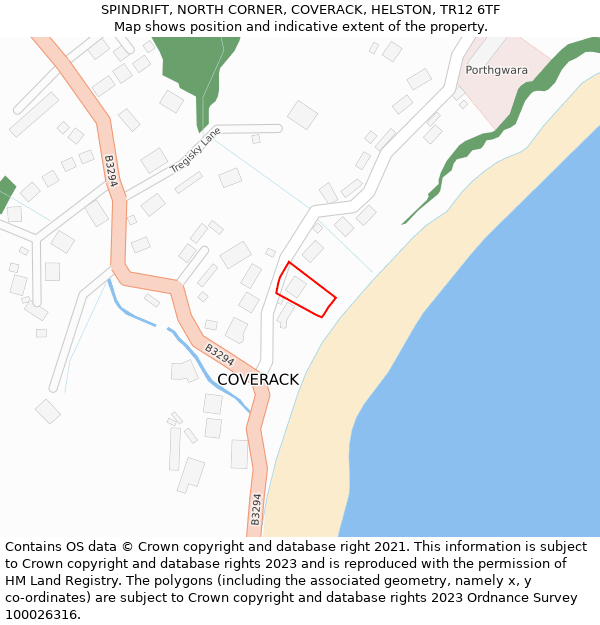 SPINDRIFT, NORTH CORNER, COVERACK, HELSTON, TR12 6TF: Location map and indicative extent of plot