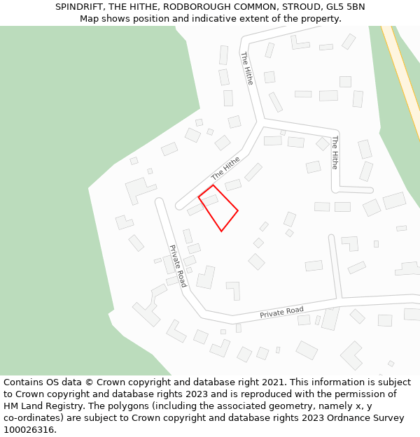 SPINDRIFT, THE HITHE, RODBOROUGH COMMON, STROUD, GL5 5BN: Location map and indicative extent of plot