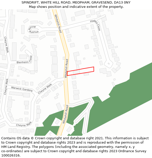 SPINDRIFT, WHITE HILL ROAD, MEOPHAM, GRAVESEND, DA13 0NY: Location map and indicative extent of plot