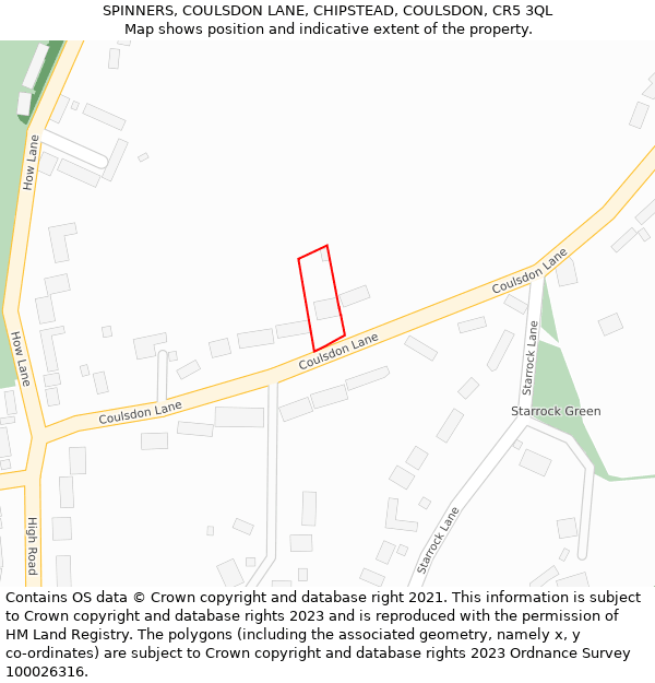 SPINNERS, COULSDON LANE, CHIPSTEAD, COULSDON, CR5 3QL: Location map and indicative extent of plot