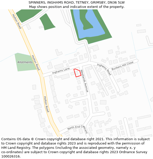 SPINNERS, INGHAMS ROAD, TETNEY, GRIMSBY, DN36 5LW: Location map and indicative extent of plot