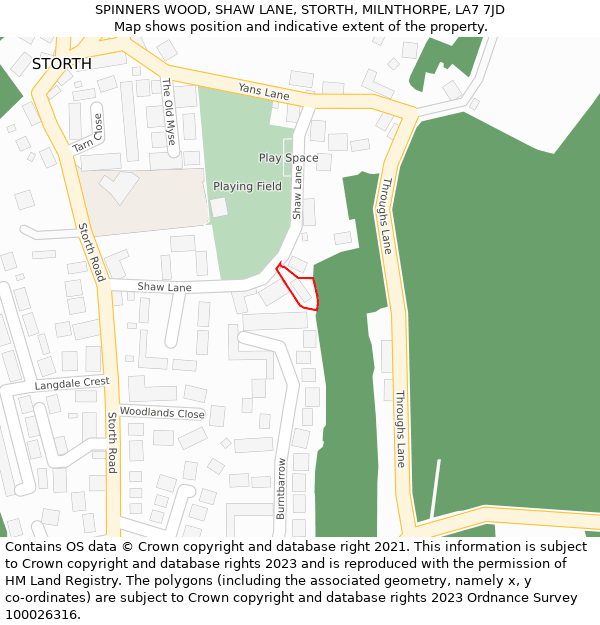 SPINNERS WOOD, SHAW LANE, STORTH, MILNTHORPE, LA7 7JD: Location map and indicative extent of plot