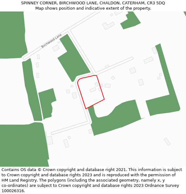 SPINNEY CORNER, BIRCHWOOD LANE, CHALDON, CATERHAM, CR3 5DQ: Location map and indicative extent of plot