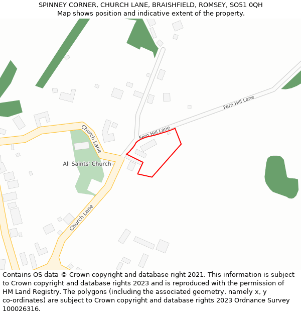 SPINNEY CORNER, CHURCH LANE, BRAISHFIELD, ROMSEY, SO51 0QH: Location map and indicative extent of plot