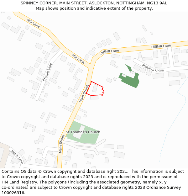 SPINNEY CORNER, MAIN STREET, ASLOCKTON, NOTTINGHAM, NG13 9AL: Location map and indicative extent of plot