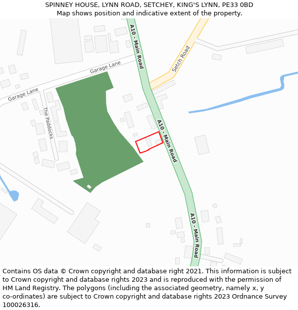 SPINNEY HOUSE, LYNN ROAD, SETCHEY, KING'S LYNN, PE33 0BD: Location map and indicative extent of plot