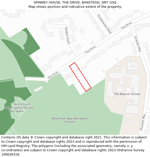 SPINNEY HOUSE, THE DRIVE, BANSTEAD, SM7 1DQ: Location map and indicative extent of plot