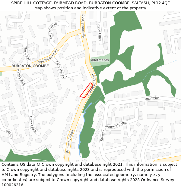 SPIRE HILL COTTAGE, FAIRMEAD ROAD, BURRATON COOMBE, SALTASH, PL12 4QE: Location map and indicative extent of plot