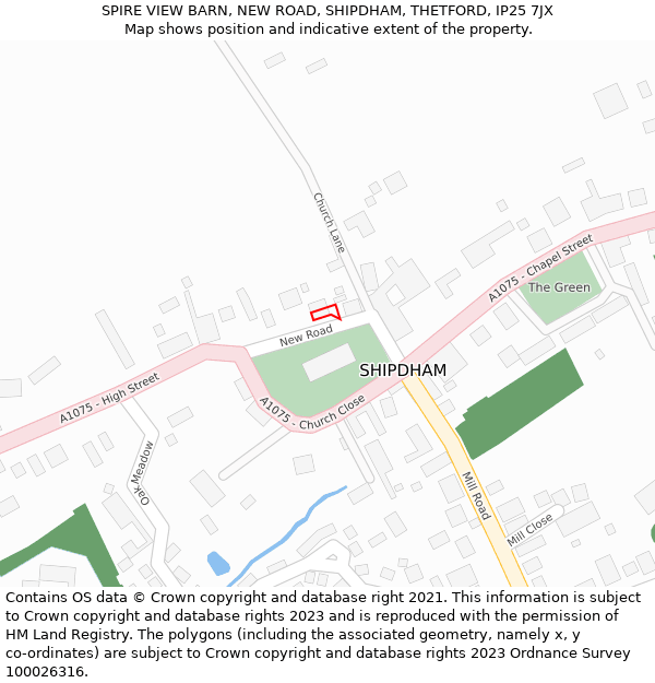 SPIRE VIEW BARN, NEW ROAD, SHIPDHAM, THETFORD, IP25 7JX: Location map and indicative extent of plot