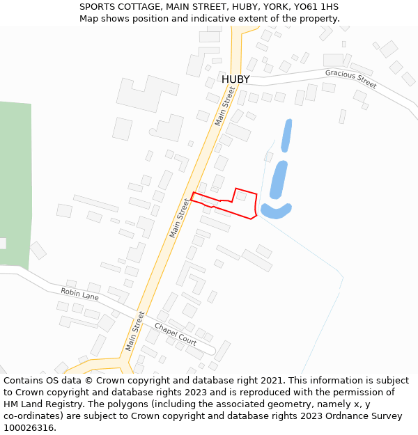 SPORTS COTTAGE, MAIN STREET, HUBY, YORK, YO61 1HS: Location map and indicative extent of plot