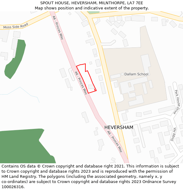 SPOUT HOUSE, HEVERSHAM, MILNTHORPE, LA7 7EE: Location map and indicative extent of plot