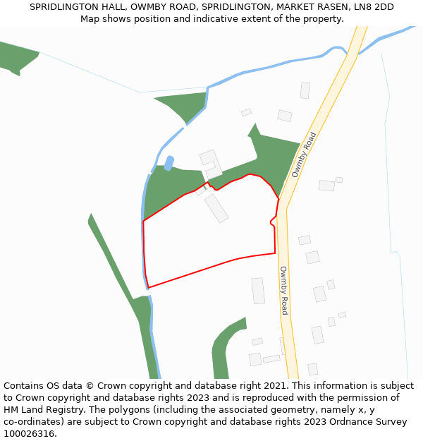 SPRIDLINGTON HALL, OWMBY ROAD, SPRIDLINGTON, MARKET RASEN, LN8 2DD: Location map and indicative extent of plot