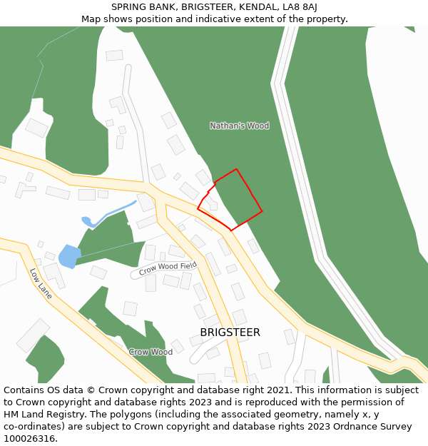 SPRING BANK, BRIGSTEER, KENDAL, LA8 8AJ: Location map and indicative extent of plot