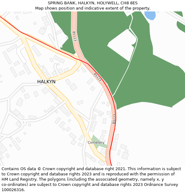 SPRING BANK, HALKYN, HOLYWELL, CH8 8ES: Location map and indicative extent of plot