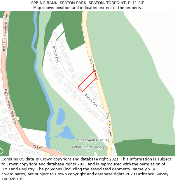 SPRING BANK, SEATON PARK, SEATON, TORPOINT, PL11 3JF: Location map and indicative extent of plot