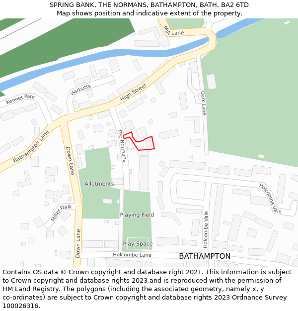 SPRING BANK, THE NORMANS, BATHAMPTON, BATH, BA2 6TD: Location map and indicative extent of plot