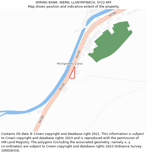SPRING BANK, WERN, LLANYMYNECH, SY22 6PF: Location map and indicative extent of plot