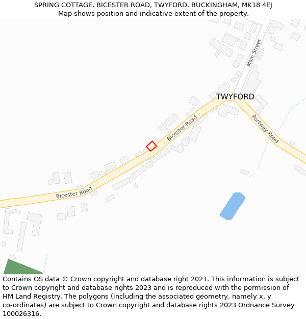 SPRING COTTAGE, BICESTER ROAD, TWYFORD, BUCKINGHAM, MK18 4EJ: Location map and indicative extent of plot