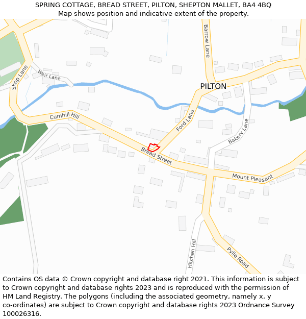 SPRING COTTAGE, BREAD STREET, PILTON, SHEPTON MALLET, BA4 4BQ: Location map and indicative extent of plot