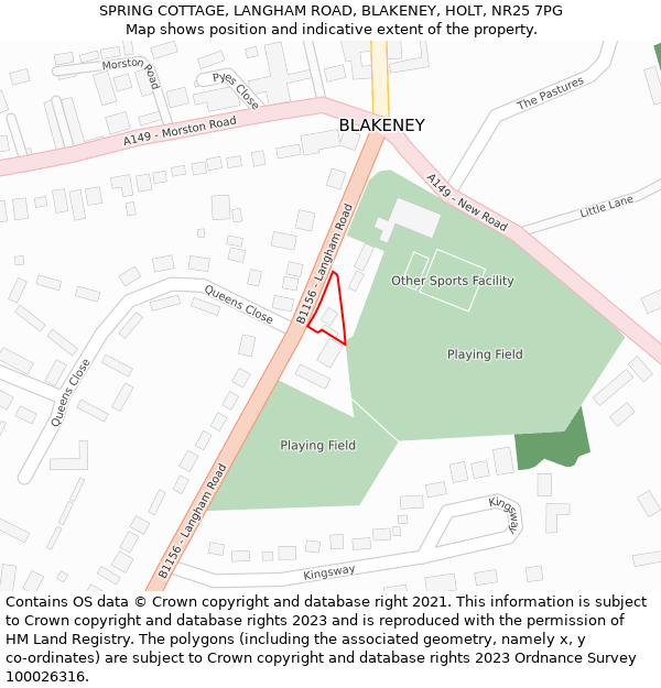 SPRING COTTAGE, LANGHAM ROAD, BLAKENEY, HOLT, NR25 7PG: Location map and indicative extent of plot