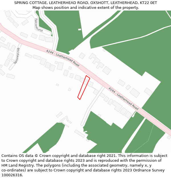 SPRING COTTAGE, LEATHERHEAD ROAD, OXSHOTT, LEATHERHEAD, KT22 0ET: Location map and indicative extent of plot