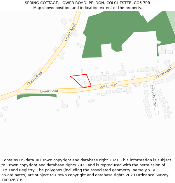 SPRING COTTAGE, LOWER ROAD, PELDON, COLCHESTER, CO5 7PR: Location map and indicative extent of plot
