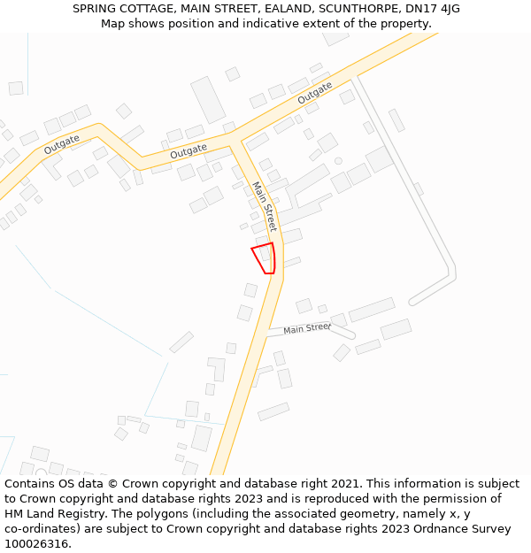 SPRING COTTAGE, MAIN STREET, EALAND, SCUNTHORPE, DN17 4JG: Location map and indicative extent of plot