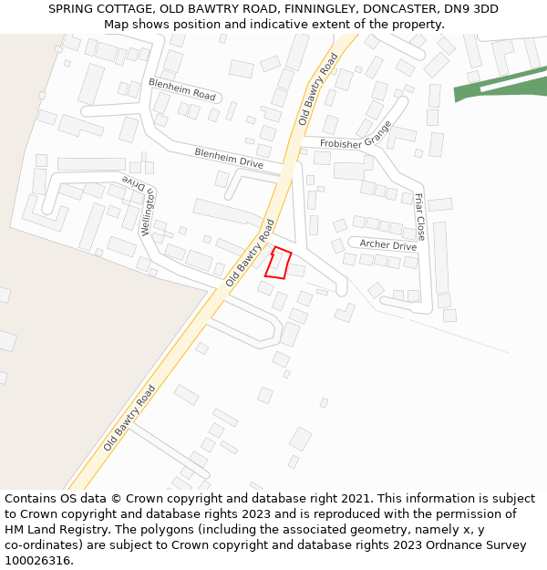 SPRING COTTAGE, OLD BAWTRY ROAD, FINNINGLEY, DONCASTER, DN9 3DD: Location map and indicative extent of plot