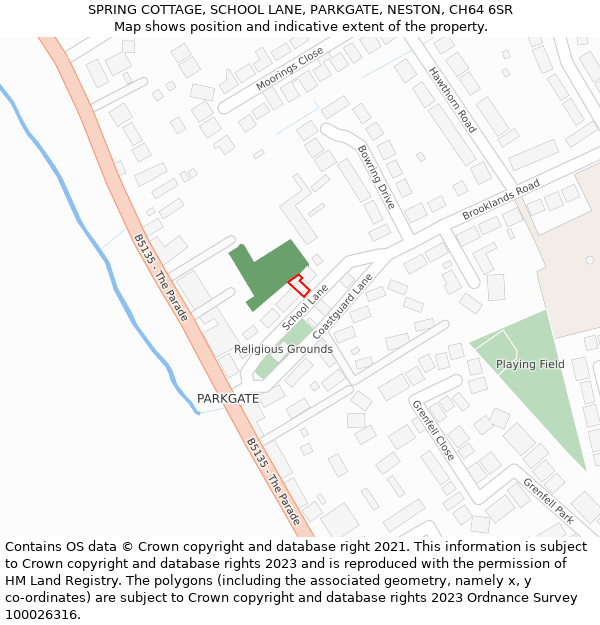 SPRING COTTAGE, SCHOOL LANE, PARKGATE, NESTON, CH64 6SR: Location map and indicative extent of plot