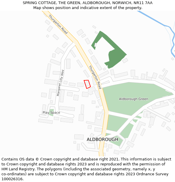 SPRING COTTAGE, THE GREEN, ALDBOROUGH, NORWICH, NR11 7AA: Location map and indicative extent of plot