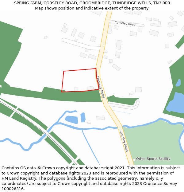 SPRING FARM, CORSELEY ROAD, GROOMBRIDGE, TUNBRIDGE WELLS, TN3 9PR: Location map and indicative extent of plot