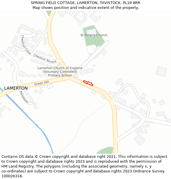 SPRING FIELD COTTAGE, LAMERTON, TAVISTOCK, PL19 8RR: Location map and indicative extent of plot