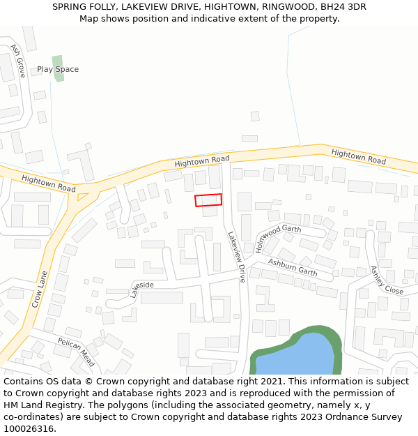 SPRING FOLLY, LAKEVIEW DRIVE, HIGHTOWN, RINGWOOD, BH24 3DR: Location map and indicative extent of plot