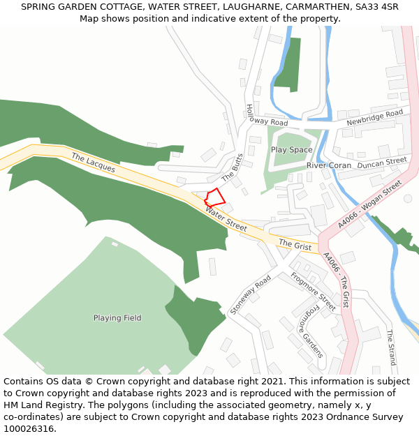 SPRING GARDEN COTTAGE, WATER STREET, LAUGHARNE, CARMARTHEN, SA33 4SR: Location map and indicative extent of plot