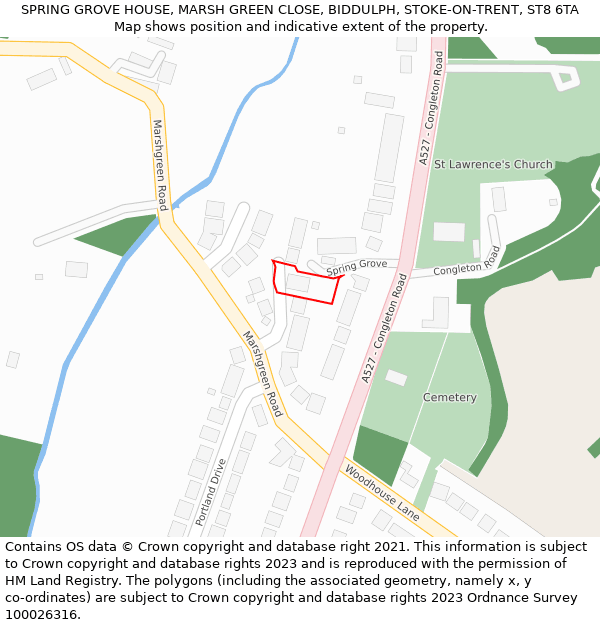 SPRING GROVE HOUSE, MARSH GREEN CLOSE, BIDDULPH, STOKE-ON-TRENT, ST8 6TA: Location map and indicative extent of plot