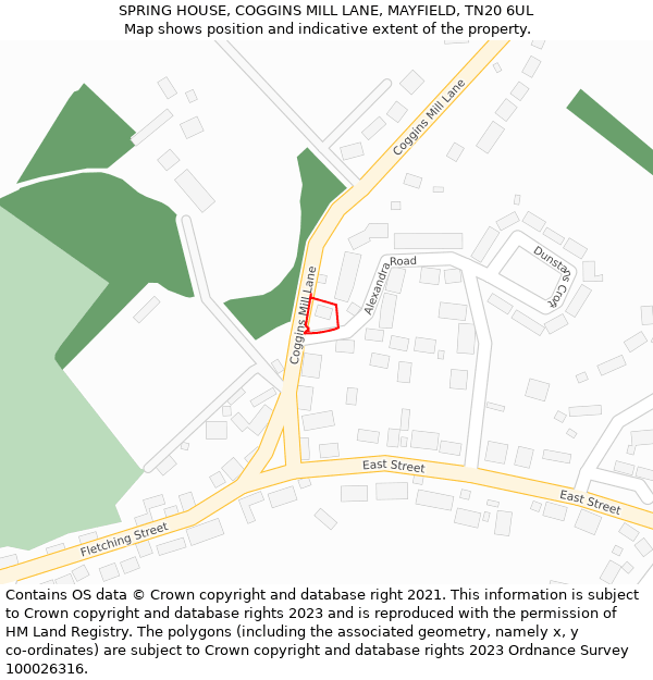 SPRING HOUSE, COGGINS MILL LANE, MAYFIELD, TN20 6UL: Location map and indicative extent of plot