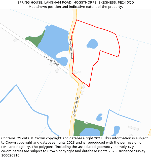 SPRING HOUSE, LANGHAM ROAD, HOGSTHORPE, SKEGNESS, PE24 5QD: Location map and indicative extent of plot