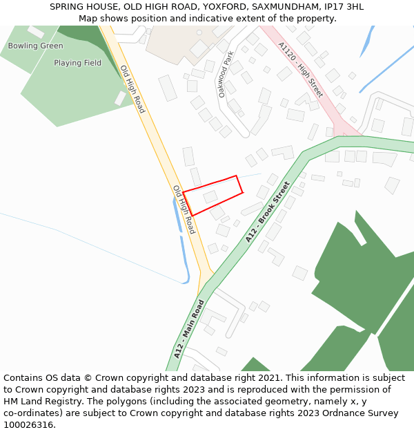 SPRING HOUSE, OLD HIGH ROAD, YOXFORD, SAXMUNDHAM, IP17 3HL: Location map and indicative extent of plot