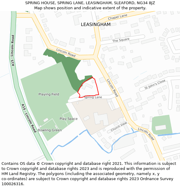 SPRING HOUSE, SPRING LANE, LEASINGHAM, SLEAFORD, NG34 8JZ: Location map and indicative extent of plot