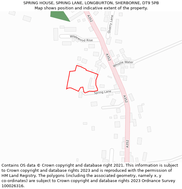 SPRING HOUSE, SPRING LANE, LONGBURTON, SHERBORNE, DT9 5PB: Location map and indicative extent of plot