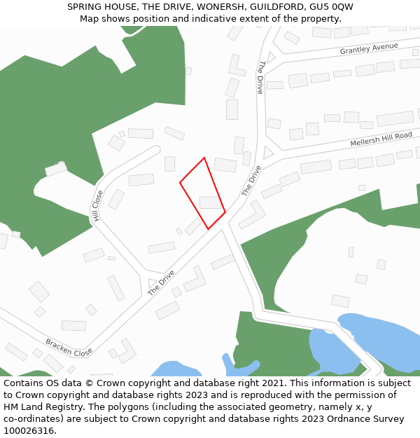 SPRING HOUSE, THE DRIVE, WONERSH, GUILDFORD, GU5 0QW: Location map and indicative extent of plot