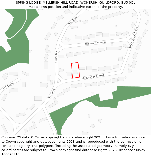 SPRING LODGE, MELLERSH HILL ROAD, WONERSH, GUILDFORD, GU5 0QL: Location map and indicative extent of plot