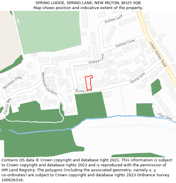 SPRING LODGE, SPRING LANE, NEW MILTON, BH25 5QB: Location map and indicative extent of plot